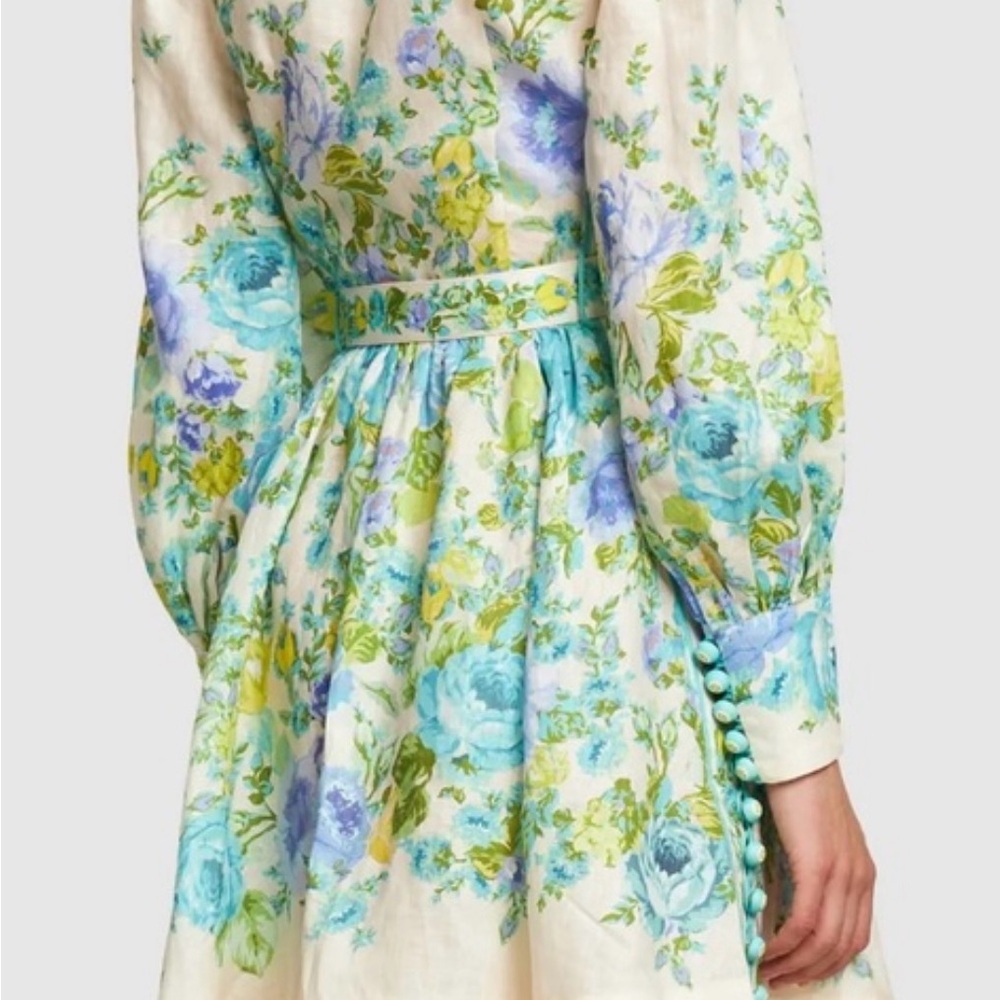 Zimmermann White Floral Mini Dress with Blue and Green Accents - Picture 5 of 6